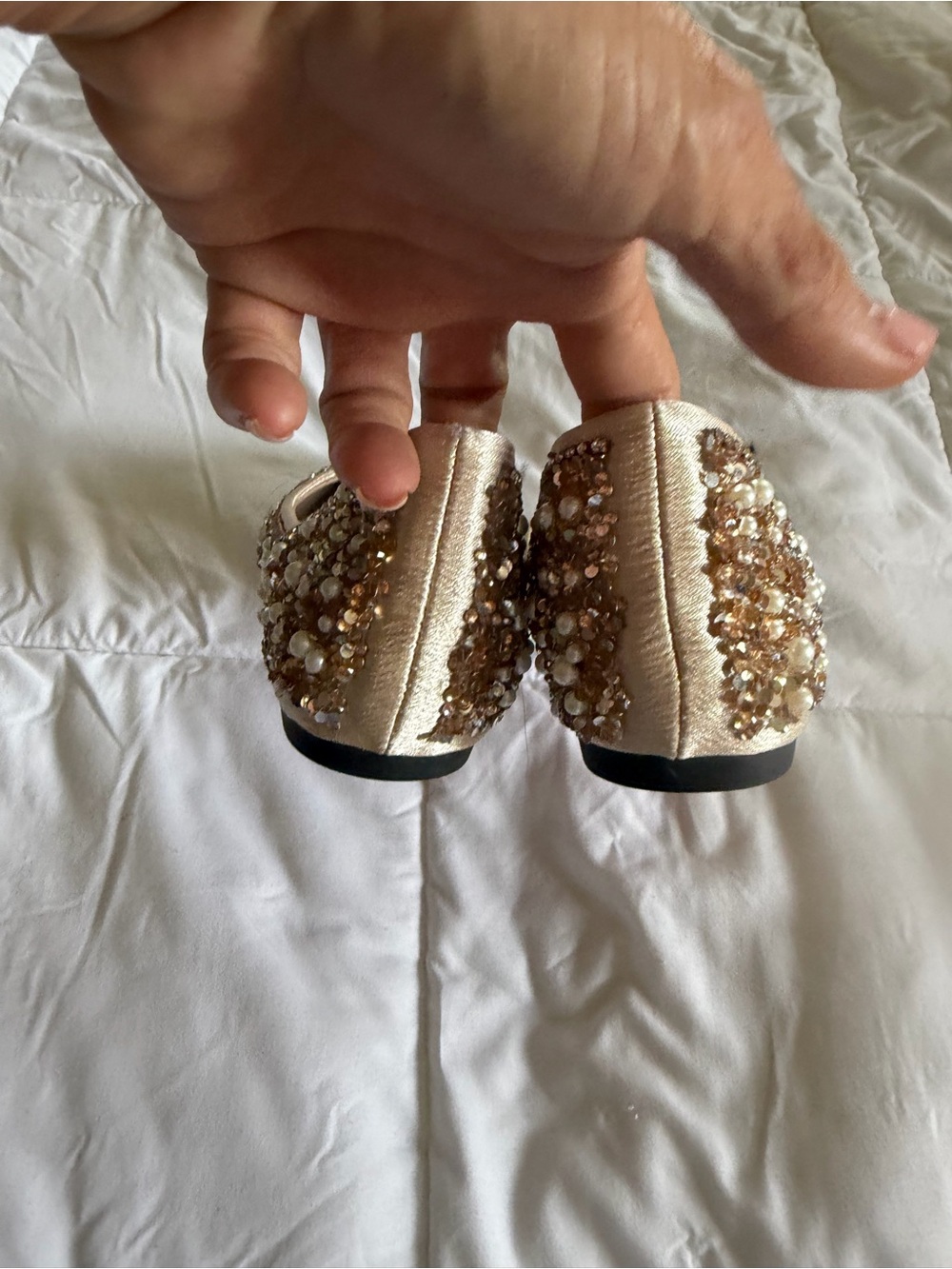 Embellished Pearl Pointed Toe Flat - Champagne - Picture 7 of 14